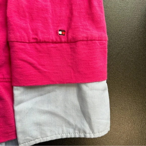Tommy Hilfiger Women’s 1X Layered Collared Top Pink Blue Striped Preppy Casual - Picture 10 of 16